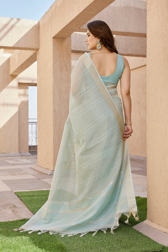 Green Woven Silk Blend Saree (Eth_SR_4)
