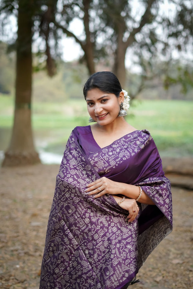 Purple Woven Art Silk Saree (Eth_SR_48)