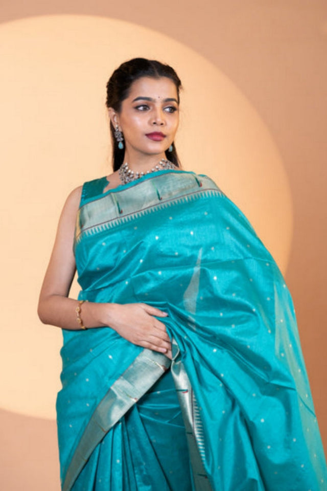Turquoise Woven Art Silk Saree (Eth_SR_10)
