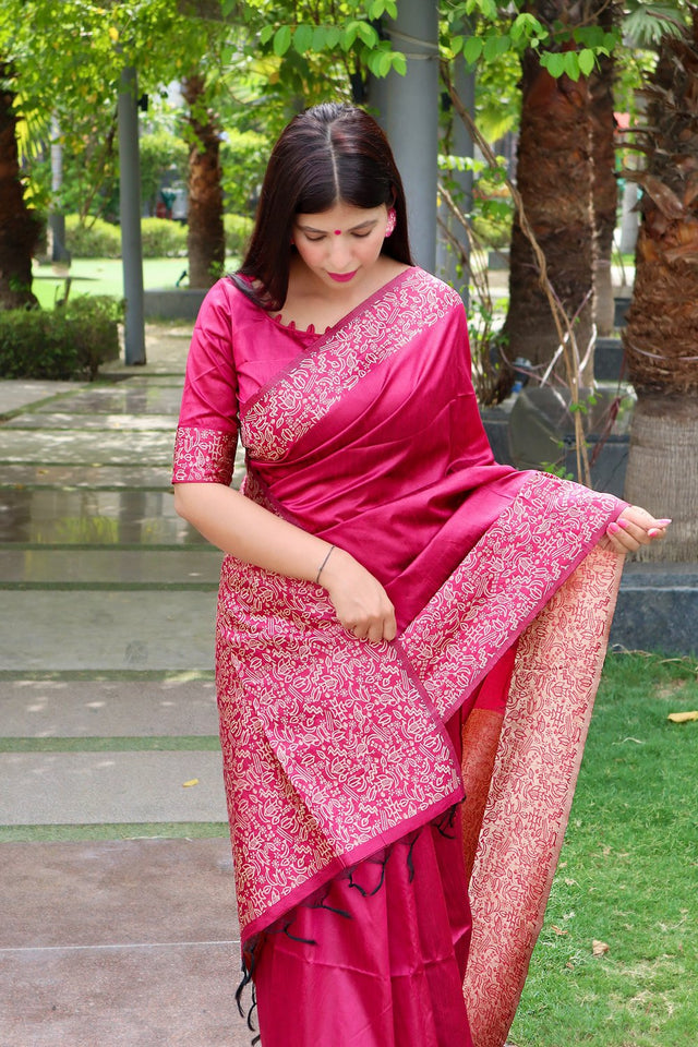 Pink Woven Art Silk Saree (Eth_SR_14)
