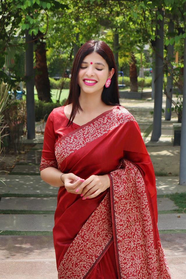 Red Woven Art Silk Saree (Eth_SR_15)
