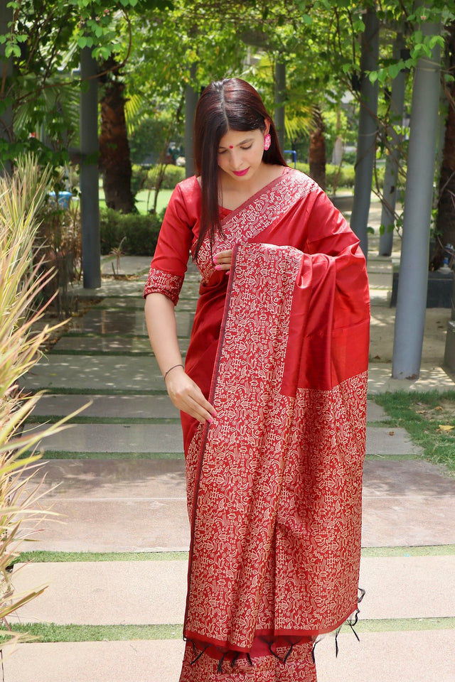 Red Woven Art Silk Saree (Eth_SR_15)