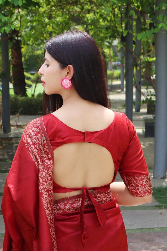 Red Woven Art Silk Saree (Eth_SR_15)