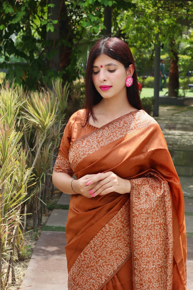 Orange Woven Art Silk Saree (Eth_SR_17)