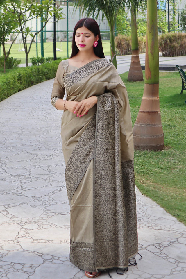 Grey Woven Art Silk Saree (Eth_SR_18)