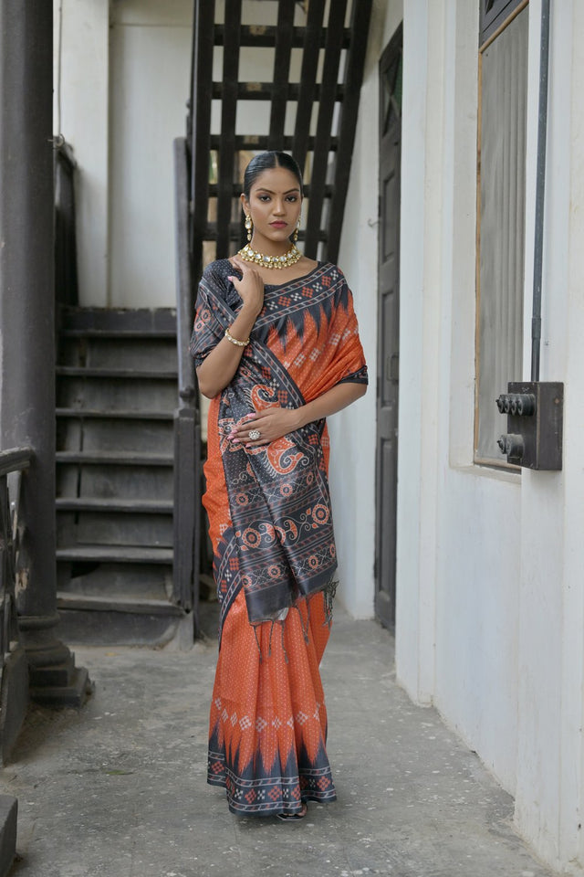 Red Printed Art Silk Saree (Eth_SR_189)