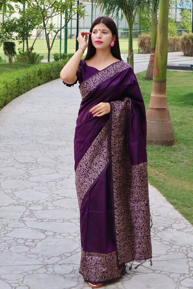 Wine Woven Art Silk Saree (Eth_SR_19)