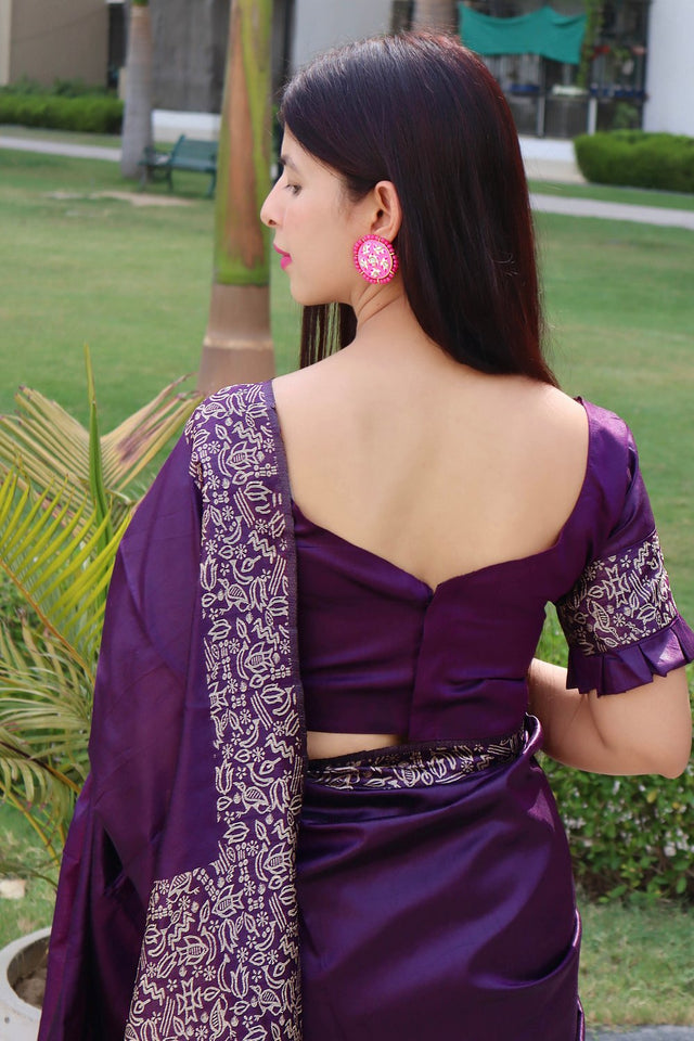 Wine Woven Art Silk Saree (Eth_SR_19)