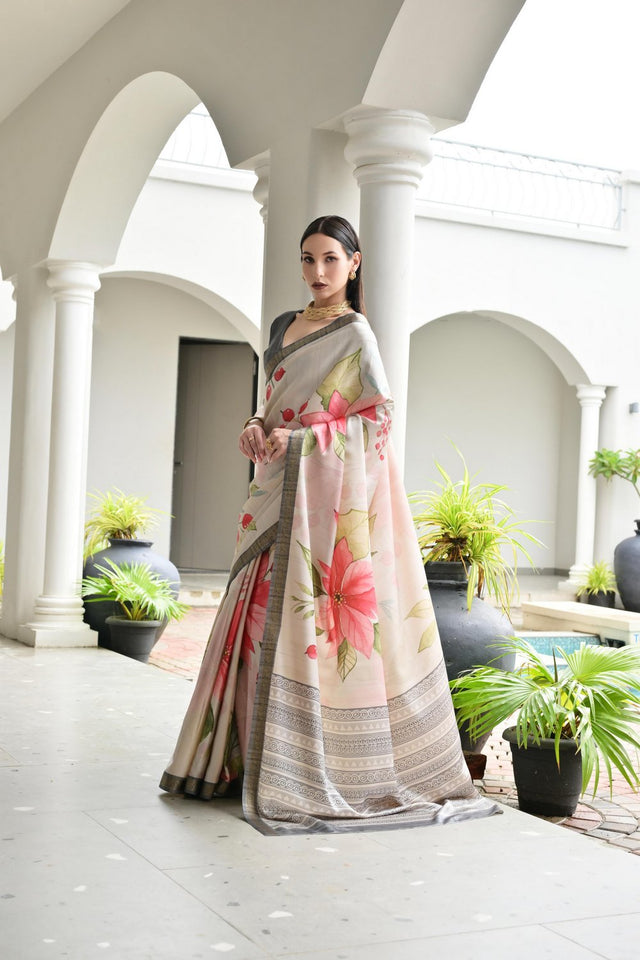 Multi Color Floral Printed Art Silk Saree (Eth_SR_236)