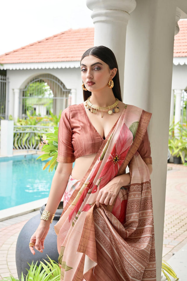 Multi Color Floral Printed Art Silk Saree (Eth_SR_238)