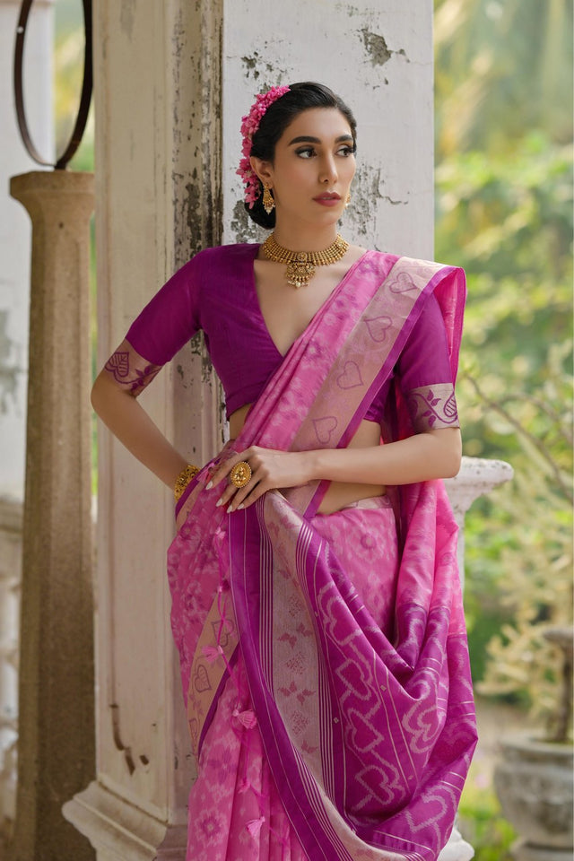 Pink Floral Woven Art Silk Saree (Eth_SR_244)