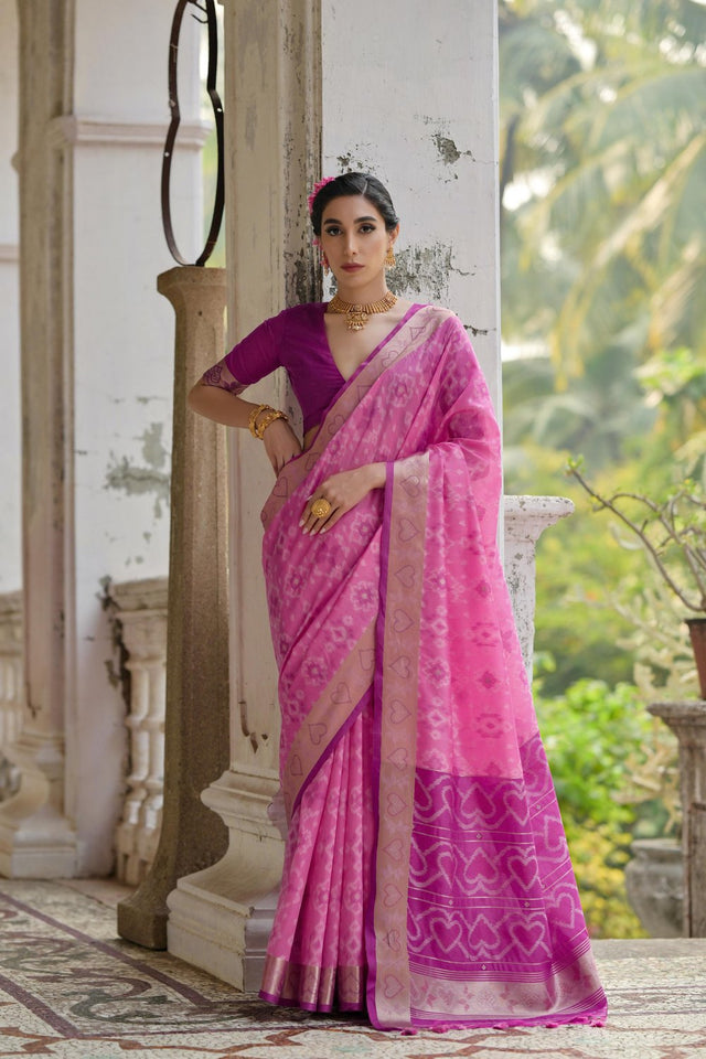 Pink Floral Woven Art Silk Saree (Eth_SR_244)