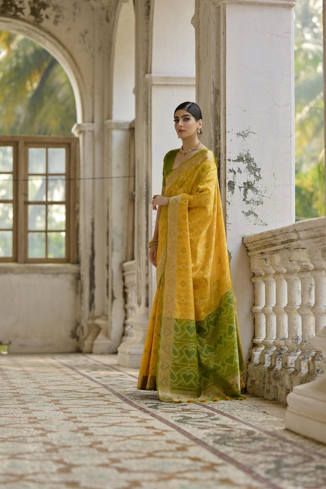 Yellow Floral Woven Art Silk Saree (Eth_SR_246)