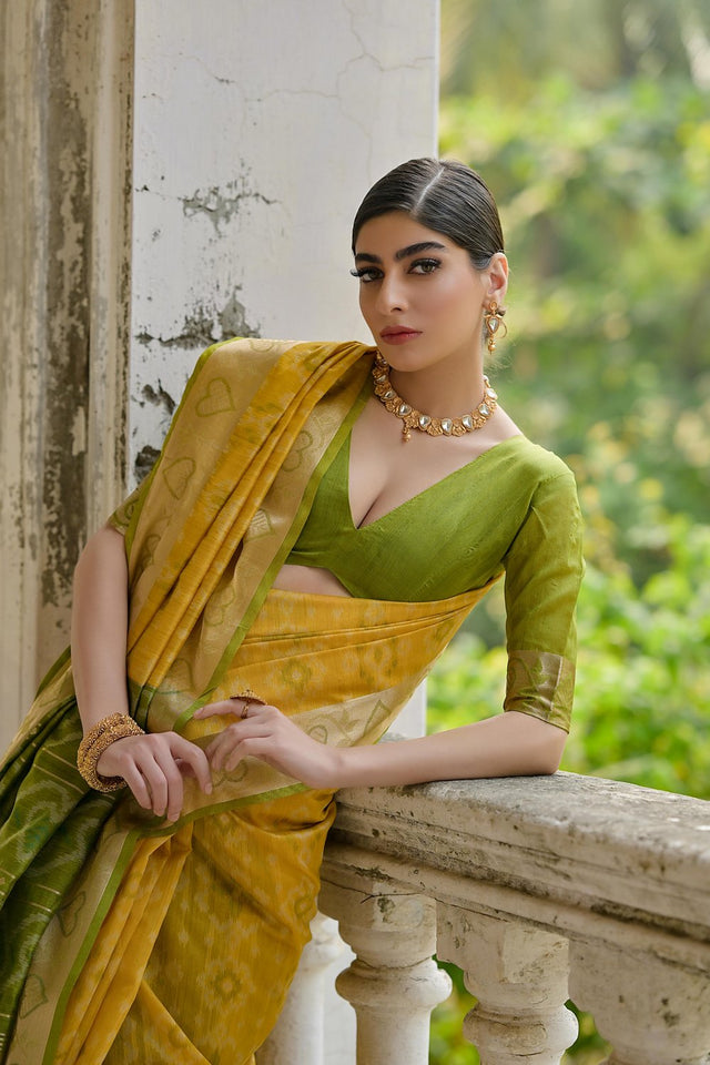 Yellow Floral Woven Art Silk Saree (Eth_SR_246)