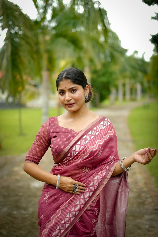 Magenta Printed Art Silk Saree (Eth_SR_249)