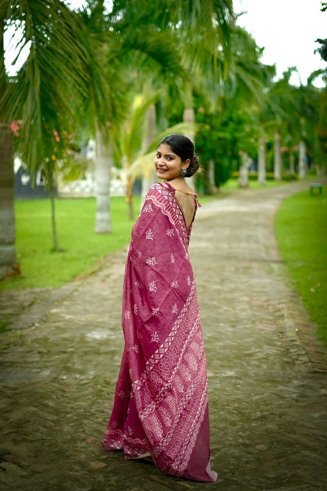 Magenta Printed Art Silk Saree (Eth_SR_249)