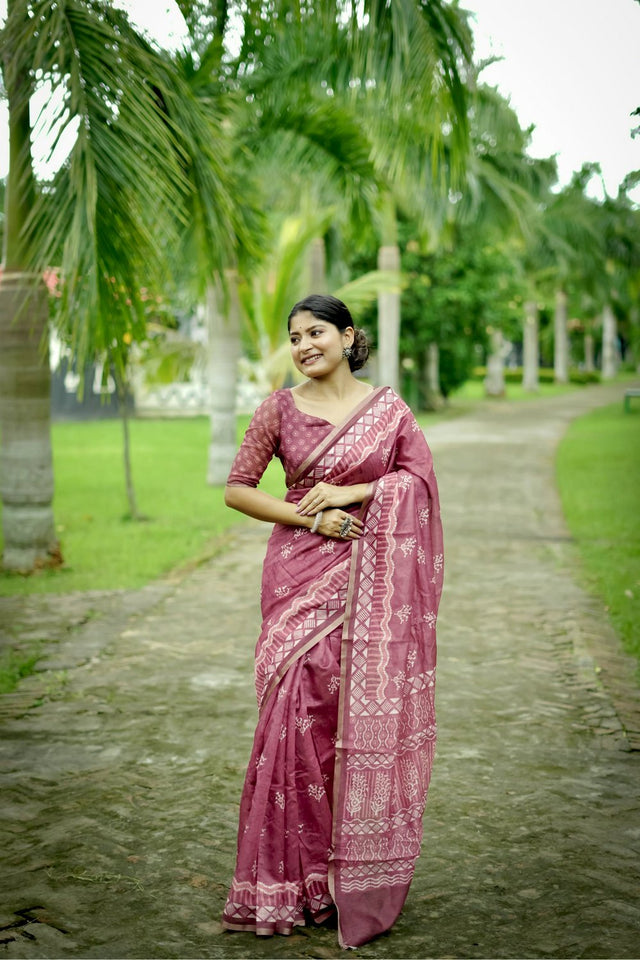 Magenta Printed Art Silk Saree (Eth_SR_249)