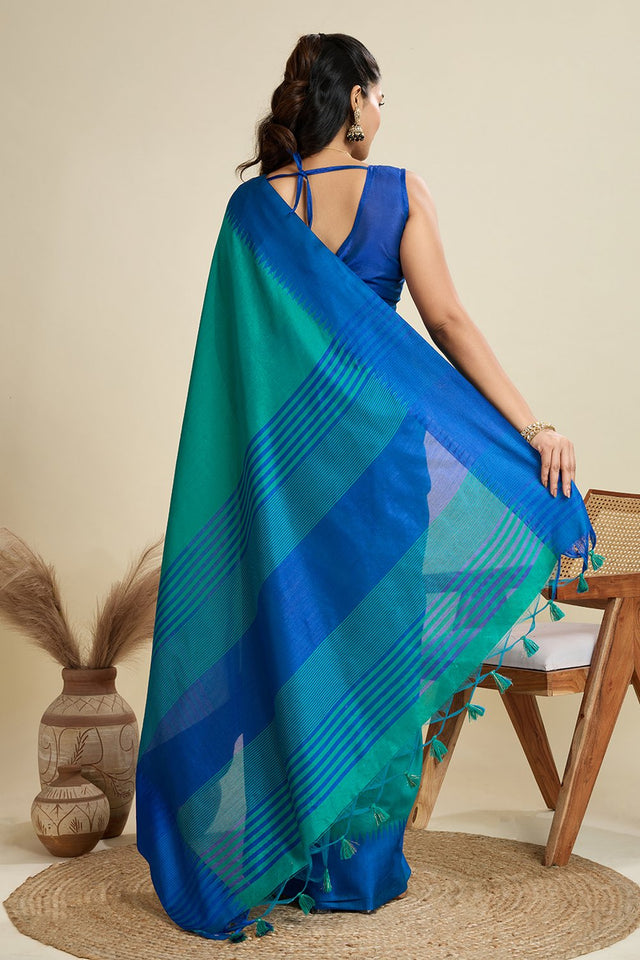 Blue Woven Art Silk Saree (Eth_SR_25)