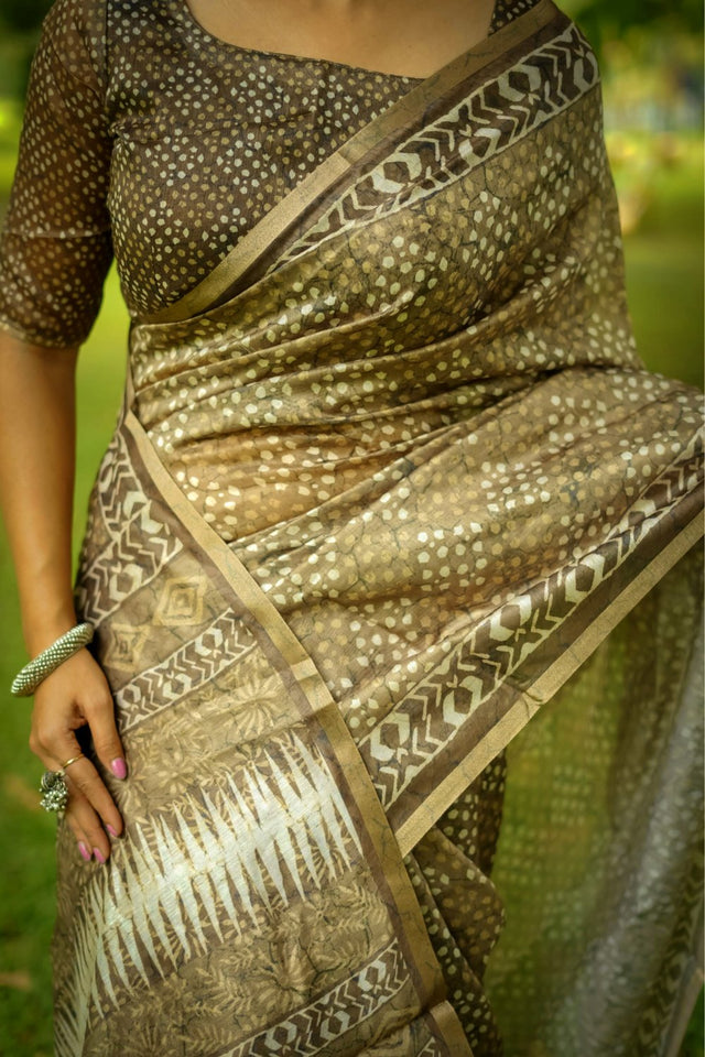 Mehendi Printed Art Silk Saree (Eth_SR_250)