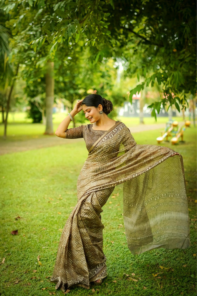 Mehendi Printed Art Silk Saree (Eth_SR_250)