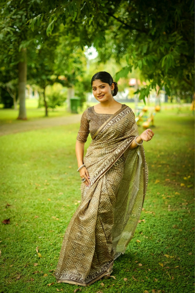 Mehendi Printed Art Silk Saree (Eth_SR_250)
