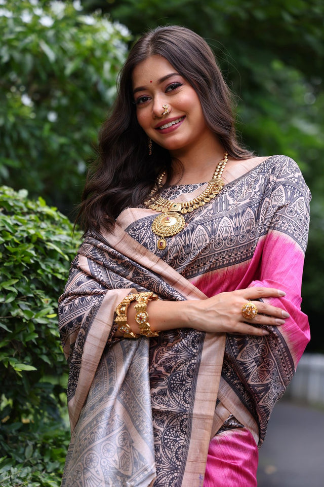 Pink Printed Art Silk Saree (Eth_SR_263)