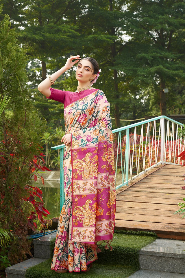Multi Color Floral Printed Art Silk Saree (Eth_SR_270)