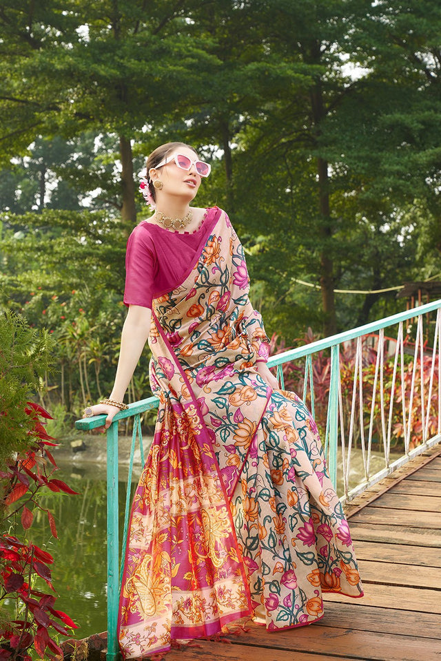 Multi Color Floral Printed Art Silk Saree (Eth_SR_270)