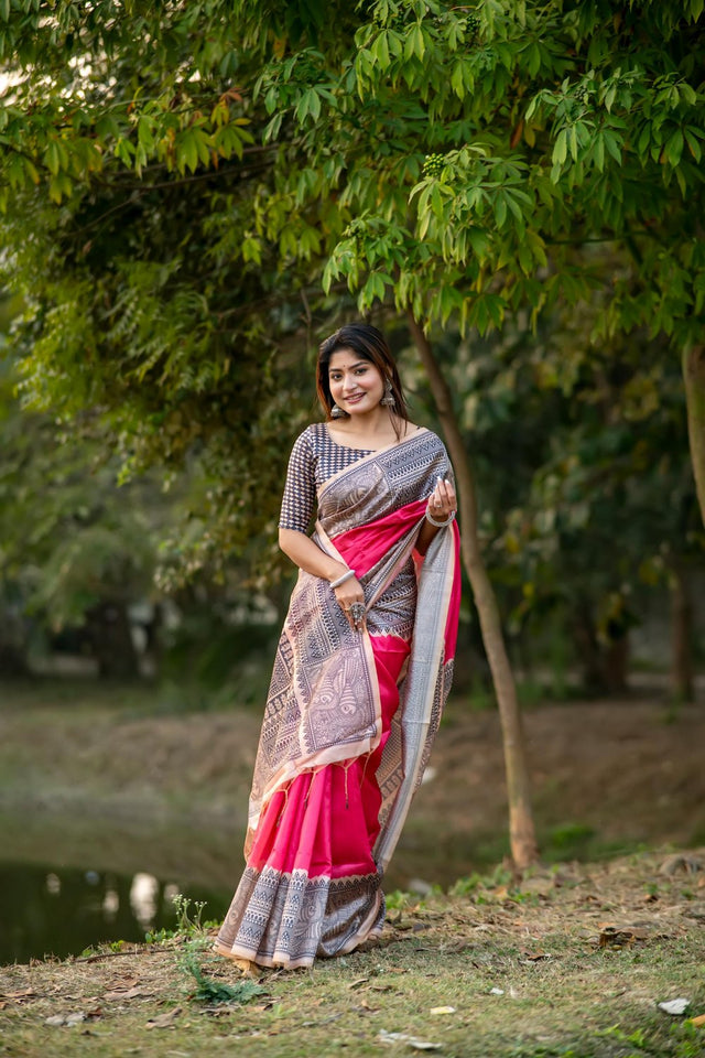 Pink Printed Art Silk Saree (Eth_SR_305)