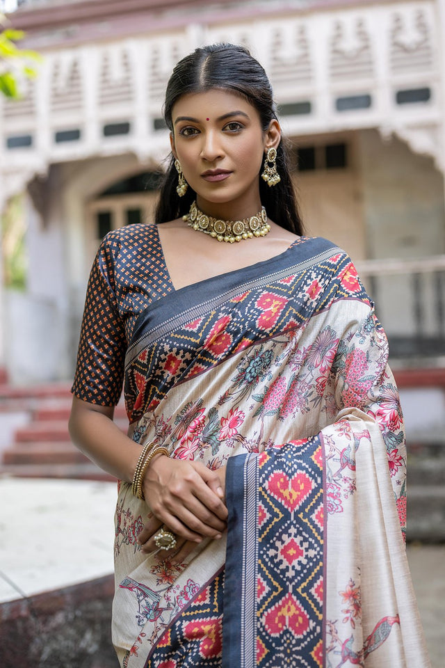 Black Floral Printed Art Silk Saree (Eth_SR_311)