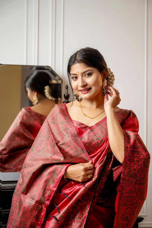 Red Woven Art Silk Saree (Eth_SR_37)