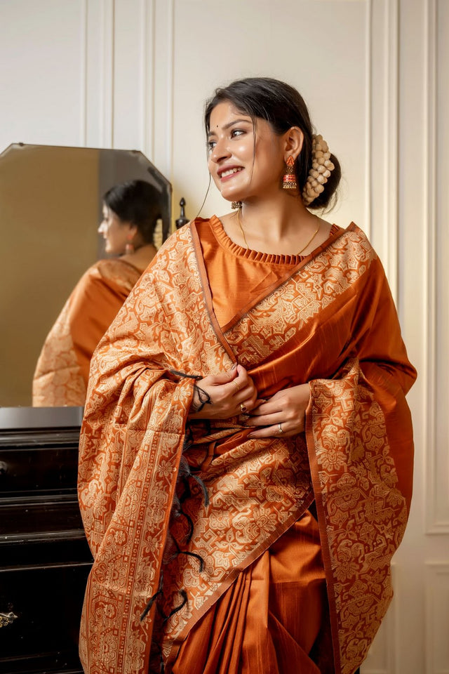 Orange Woven Art Silk Saree (Eth_SR_43)