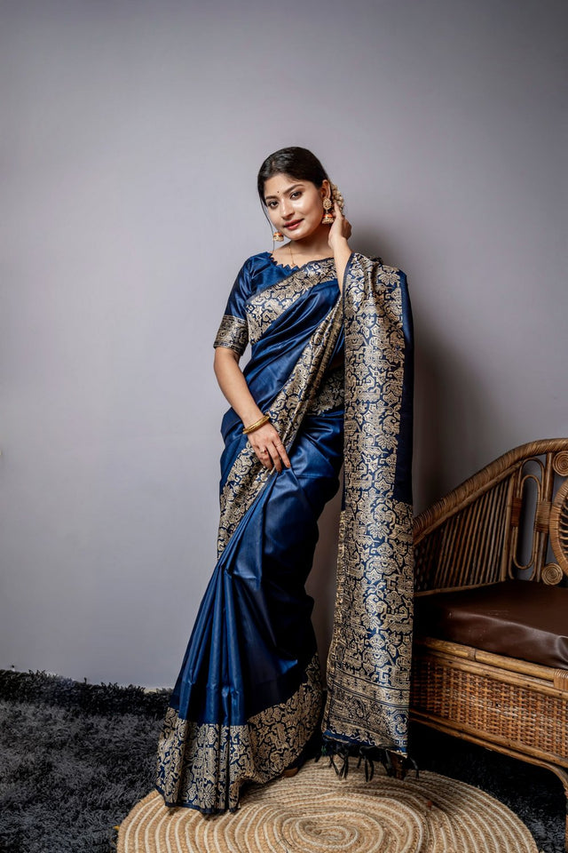 Navy Blue Woven Art Silk Saree (Eth_SR_45)
