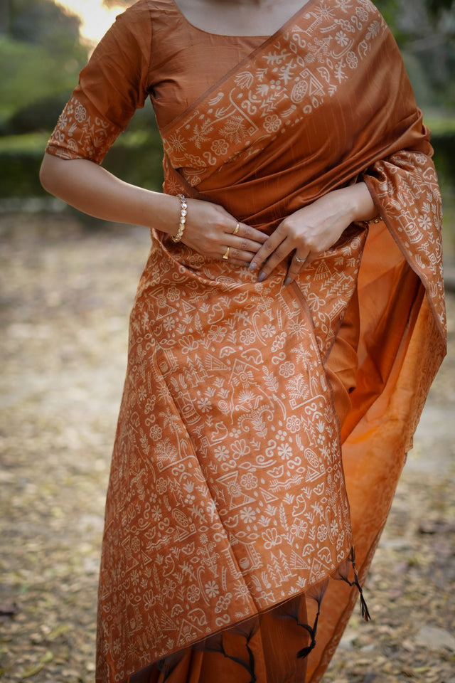 Orange Woven Art Silk Saree (Eth_SR_53)