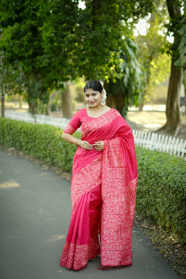 Pink Woven Art Silk Saree (Eth_SR_57)