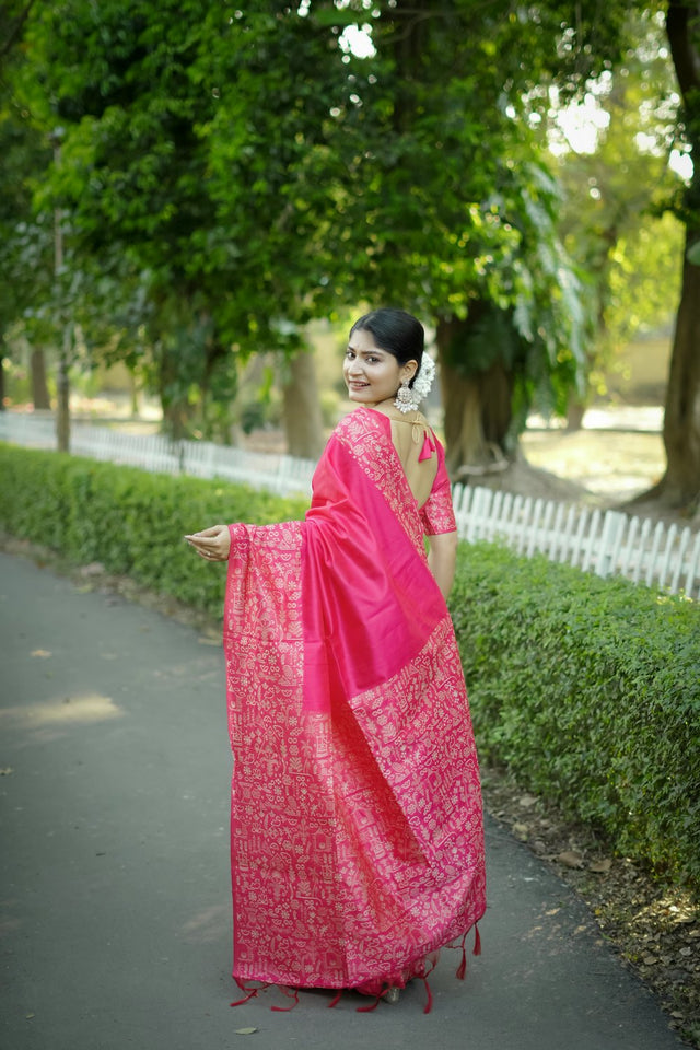 Pink Woven Art Silk Saree (Eth_SR_57)