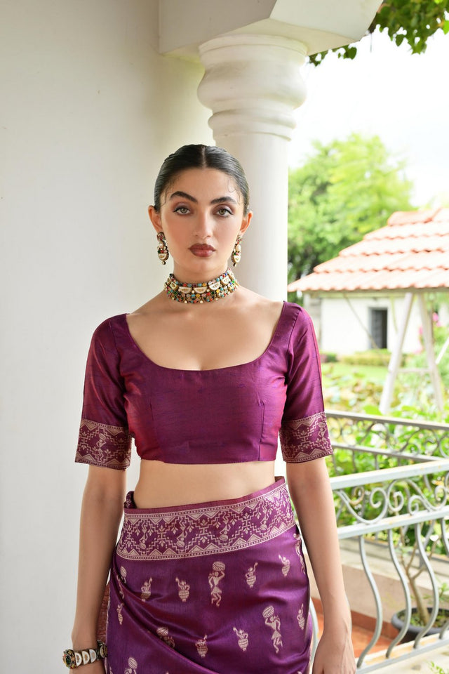 Wine Woven Art Silk Saree (Eth_SR_58)