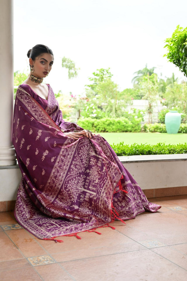 Wine Woven Art Silk Saree (Eth_SR_58)
