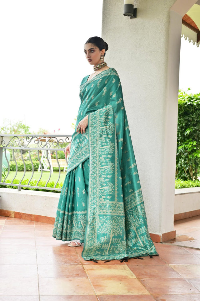 Turquoise Woven Art Silk Saree (Eth_SR_60)