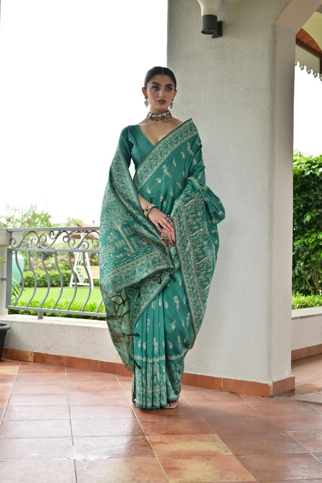 Turquoise Woven Art Silk Saree (Eth_SR_60)