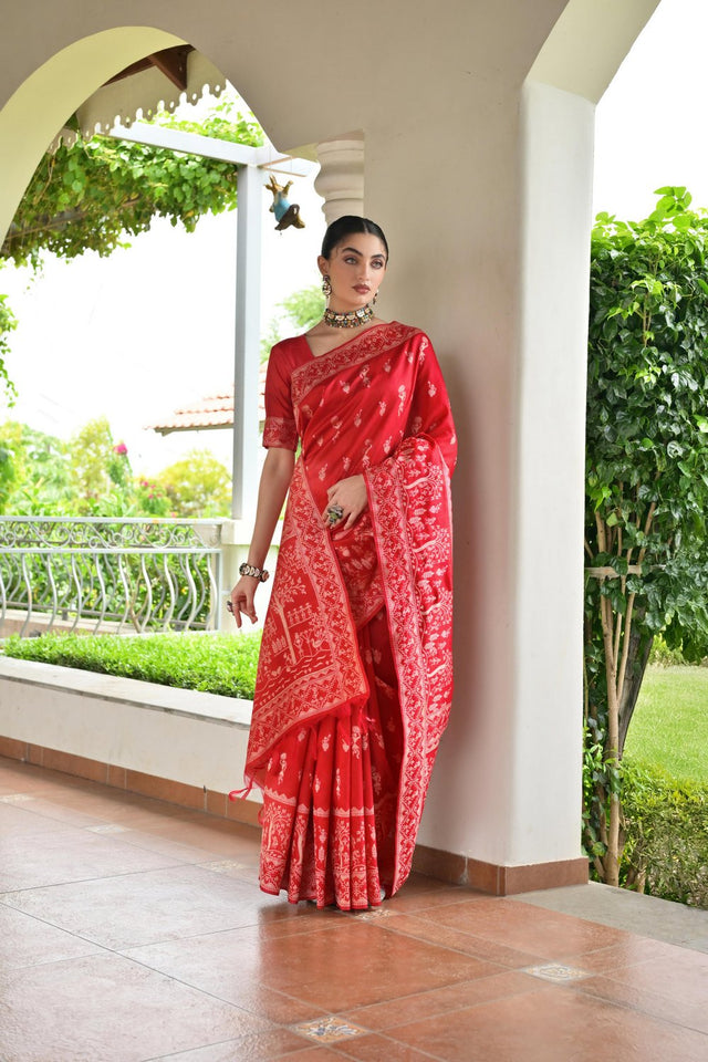 Red Woven Art Silk Saree (Eth_SR_64)