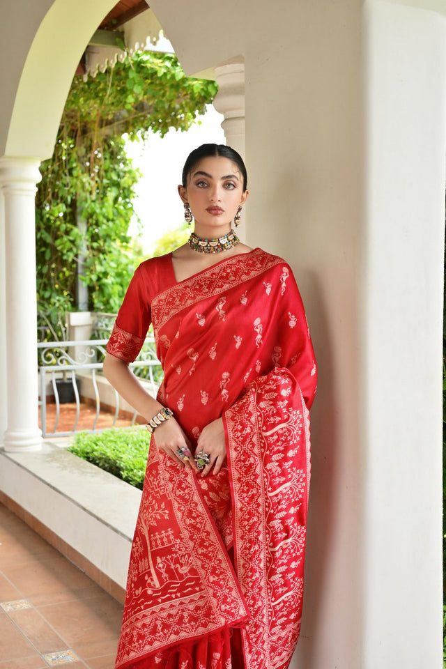Red Woven Art Silk Saree (Eth_SR_64)