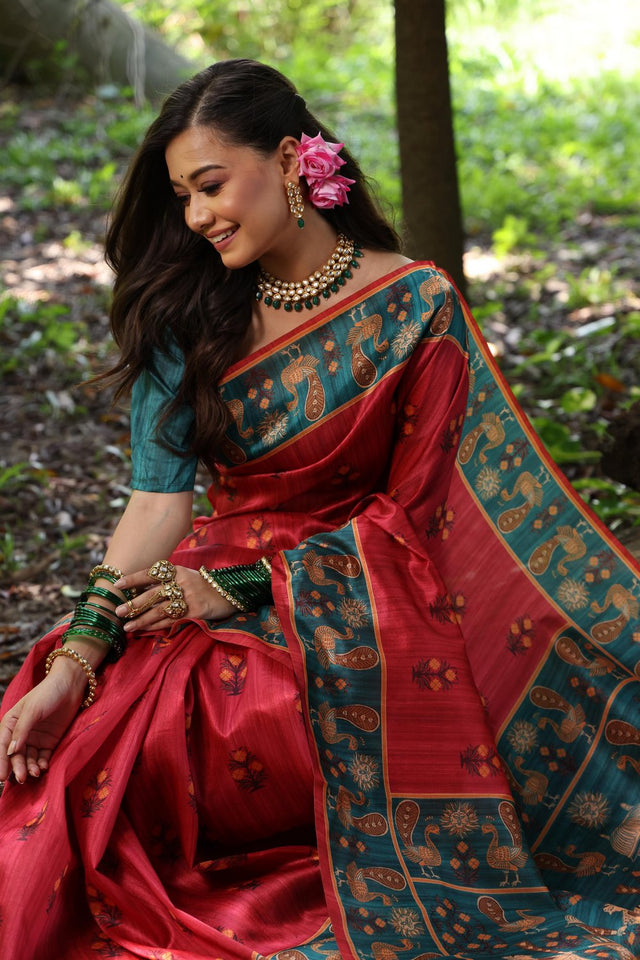 Maroon Woven Art Silk Saree (Eth_SR_71)