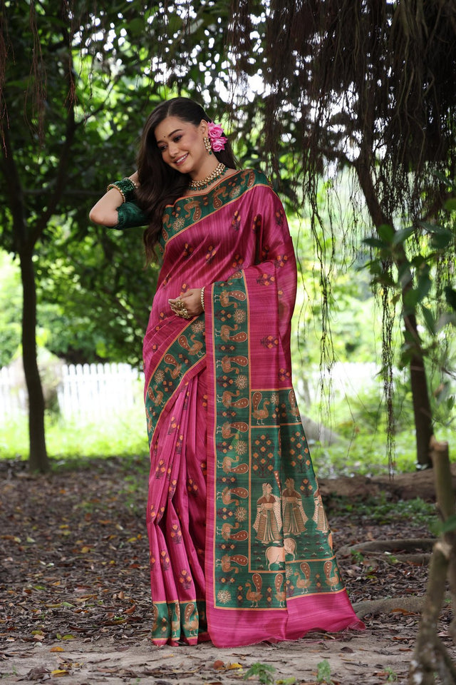 Pink Woven Art Silk Saree (Eth_SR_73)
