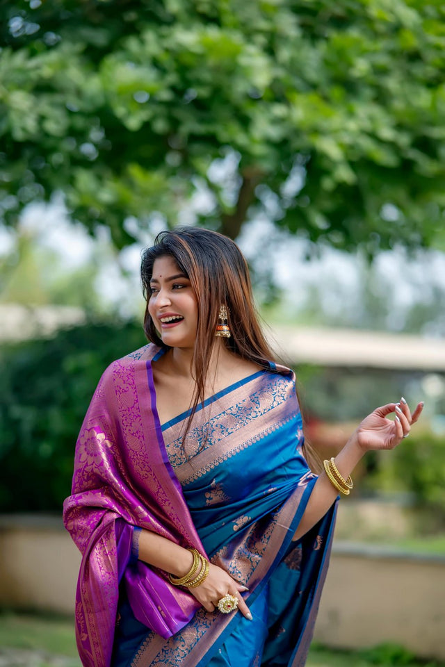 Blue Woven Art Silk Saree (Eth_SR_85)