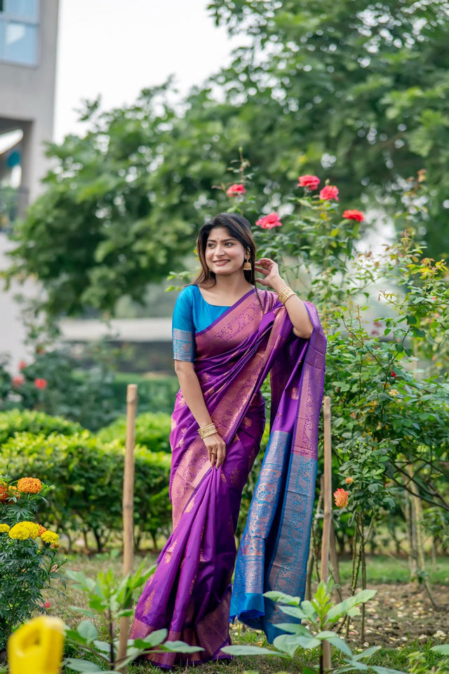 Purple Floral Woven Art Silk Saree (Eth_SR_89)