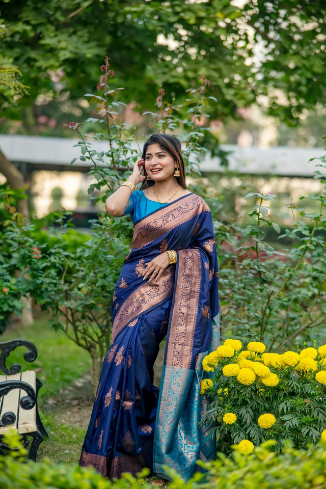Blue Floral Woven Art Silk Saree (Eth_SR_90)