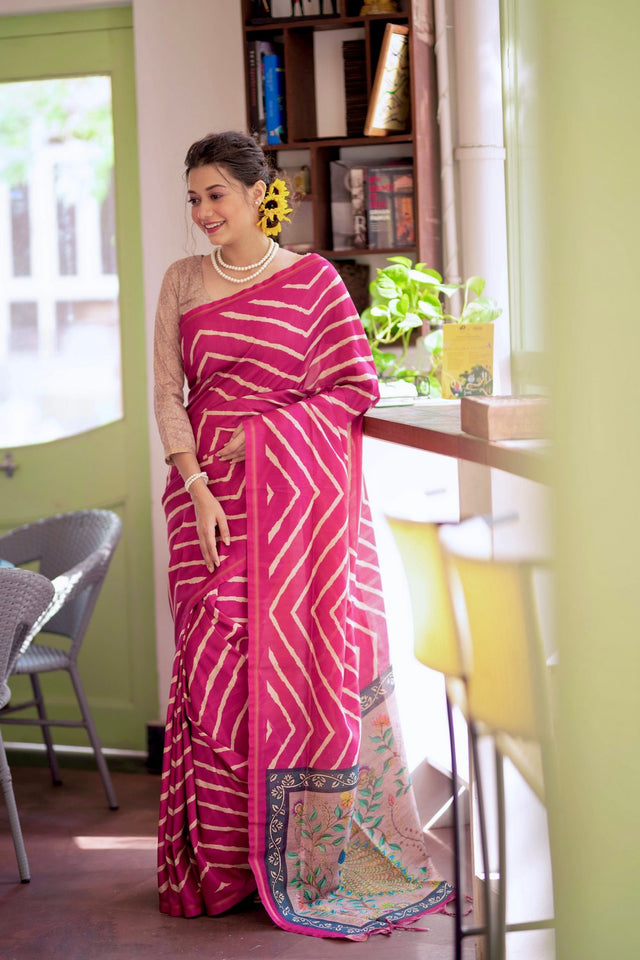 Magenta Line Printed Art Silk Saree (Eth_SR_99)