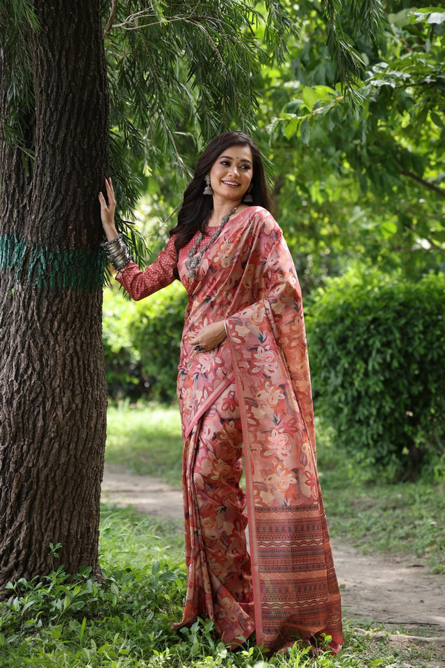 Multi Color Woven with Floral Printed Art Silk Saree (Eth_SR_112)