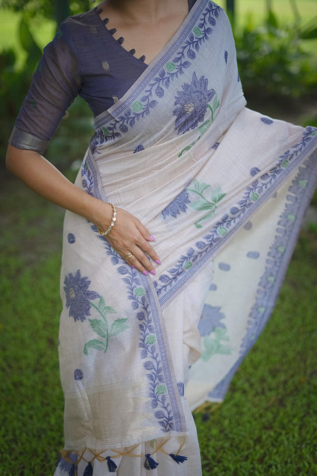 Multi Color Floral Woven Cotton Saree (Eth_SR_115)